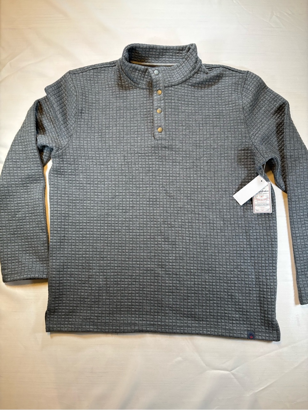 NWT Flag & Anthem Mens Large Quilted Grid Snap Neck Pullover Sweatshirt Charcoal - Picture 3 of 10
